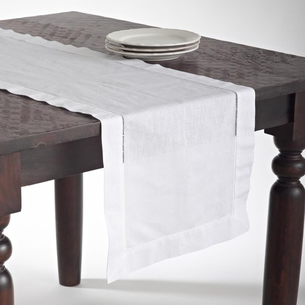 Saro Lifestyle SARO  16 x 72 in. Rectangle Hemstitched Linen Blend Table Runner - White 6100.W1672B